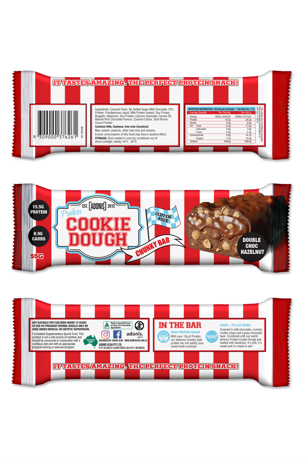 PROTEIN COOKIE DOUGH CHUNKY BAR (SINGLE BAR) – Double Choc Hazelnut